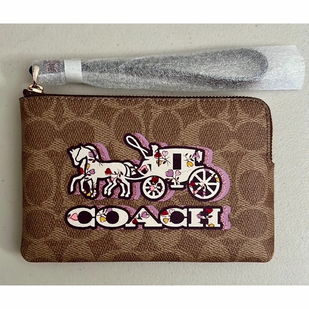 Coach Brown Wristlet with Pink and White Accents